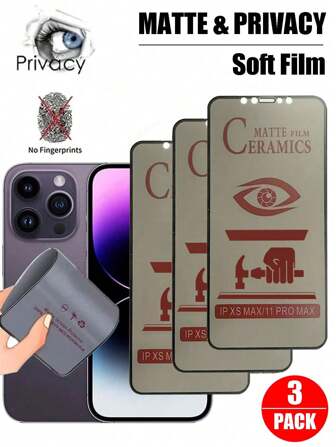 3 Pcs Matte Ceramic Privacy Screen Protector Compatible With IPhone Compatible With IPhone 16/16 Plus/16 Pro/16 Pro Max/15/15Pro/15 Plus/15 Pro Max/14/13/12/11 Gift For Birthday, Family, Friends Anti-Spy, Phone Screen Protector, Phone Accessories