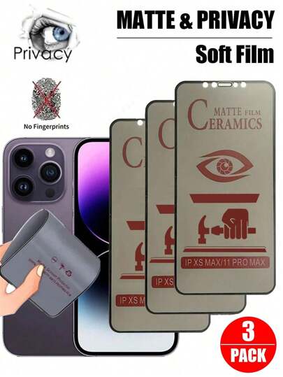 3 Pcs Matte Ceramic Privacy Screen Protector Compatible With IPhone Compatible With IPhone 16/16 Plus/16 Pro/16 Pro Max/15/15Pro/15 Plus/15 Pro Max/14/13/12/11 Gift For Birthday, Family, Friends Anti-Spy, Phone Screen Protector, Phone Accessories