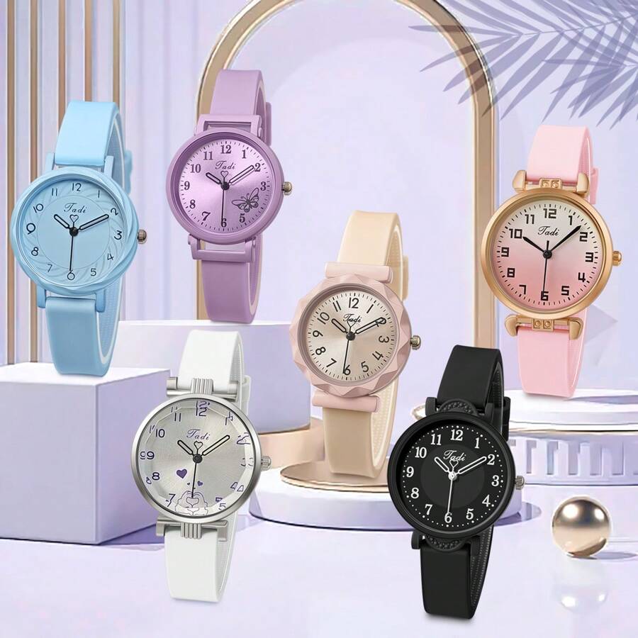 6 件/套女士手表套装石英表组合女士硅胶表带腕表女士钟表休闲手表套装节日礼物