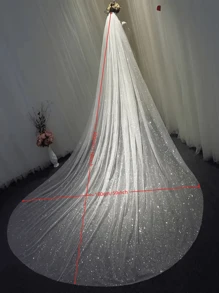 1件金色箔片涤纶新娘头纱，多用途，适用于婚礼、万圣节、派对、角色扮演、情人节、秋季女装、优雅、生日 - 彩色 - 查看 2