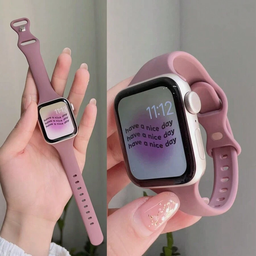 1 dây đeo đồng hồ silicon siêu mỏng, tương thích với Apple Watch, kiểu dáng thể thao dành cho nữ, kích thước 38mm, 40mm, 41mm, 42mm, 44mm, 45mm, 46mm, 49mm; Dây đeo cao su mỏng, tương thích với Apple Watch Ultra, S10, 9/8/7/6/5/4/3/2/1, dòng SE - Khói tím - Xem 1