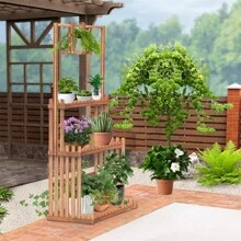 3 Tiers Wood Plant Stand Hanging Shelf Garden Living Room Flower Pots Tall Planter Display Rack Storage Stand For Multiple Plants Balcony - Coffee Brown - View 5