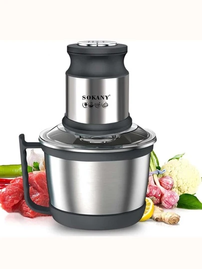  电动绞肉机，电动绞肉机 3L 不锈钢肉类搅拌机食物切碎机，适用于肉类、蔬菜、水果和坚果，配有 4 个锋利刀片。 SOKANY