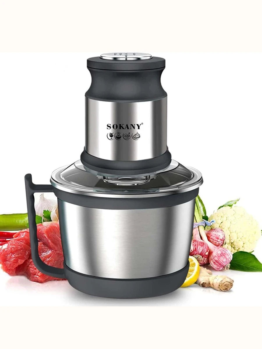 电动绞肉机，电动绞肉机 3L 不锈钢肉类搅拌机食物切碎机，适用于肉类、蔬菜、水果和坚果，配有 4 个锋利刀片。 SOKANY