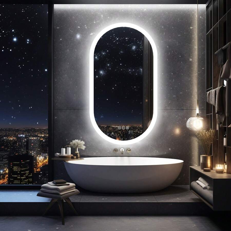 Oval Illuminated Led Bathroom Mirror With Demister Pad Backlit Wall