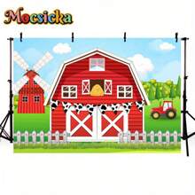 1pc, Rustic Farmhouse Birthday Backdrop - Material, Red Barn Door Design, Farm Animals Theme, Western Cowboy Inspired, Photography Prop, Shower Party Decoration, Easy To Hang And Reusable, Christmas