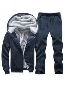 Conjunto deportivo de invierno grueso y cálido, sudadera y pantalones largos, conjunto de 2 piezas de estilo novio para ropa de gimnasio, traje deportivo de estilo novio, conjunto de dos piezas de estilo novio