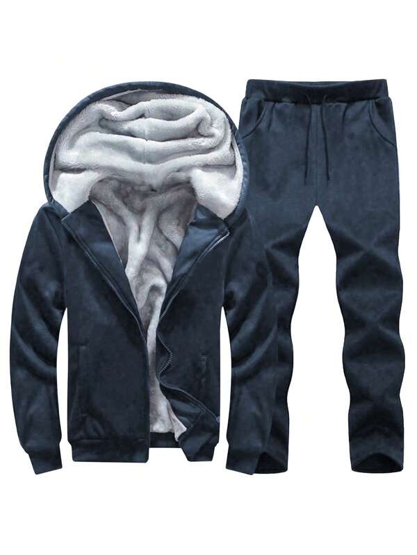 Conjunto deportivo de invierno grueso y cálido, sudadera y pantalones largos, conjunto de 2 piezas de estilo novio para ropa de gimnasio, traje deportivo de estilo novio, conjunto de dos piezas de estilo novio