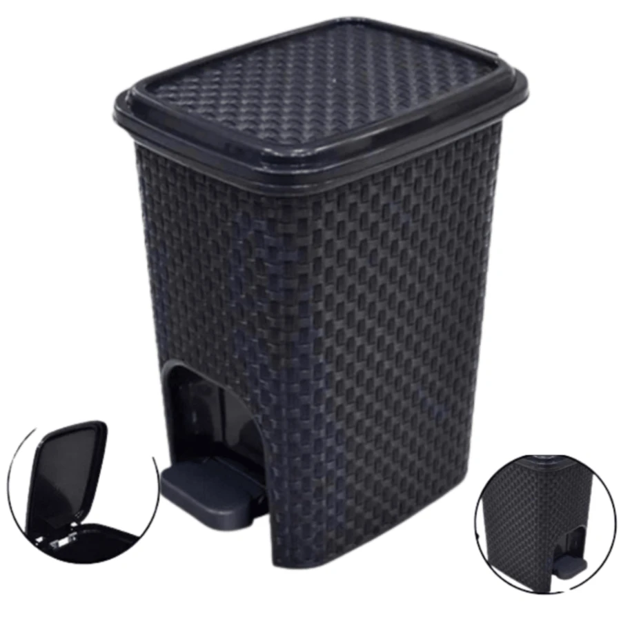 BIN KIT WITH 2 UNITS 07LITERS BLACK RATTAN WITH ARQPLAST LID FOR BATHROOM KITCHEN OFFICE LAUNDRY - màu đen - Xem 1