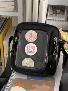 迷你 Itabag 女士韩国休闲斜挎包透明口袋小单肩包钱包和手机 Ita Bag Y2K DIY 包，街头和日式风格女包 - 黑色 - 查看 5