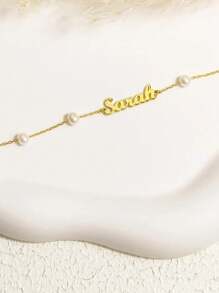 1 件定制诞生石珍珠名字手链，适合女士女孩珠宝个性化不锈钢铭牌串饰手链朋友生日派对礼物，金色、时尚、多彩、复古、简约、男女通用、休闲、可爱、定制、个性化、独特、适合他的理想礼物，适合她、男朋友、女朋友、爸爸、妈妈、家人、朋友、周年纪念、生日、毕业典礼、舞会、派对、舞会季节 - 金黃色 - 查看 7