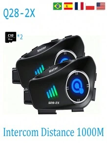 Q28-2X Motorcycle Helmet Bluetooth Intercom 1080P HD Ultra-Wide-Angle Lens 2-Person Intercom Distance 1000 Meters 2PCS - Double Pack - View 1