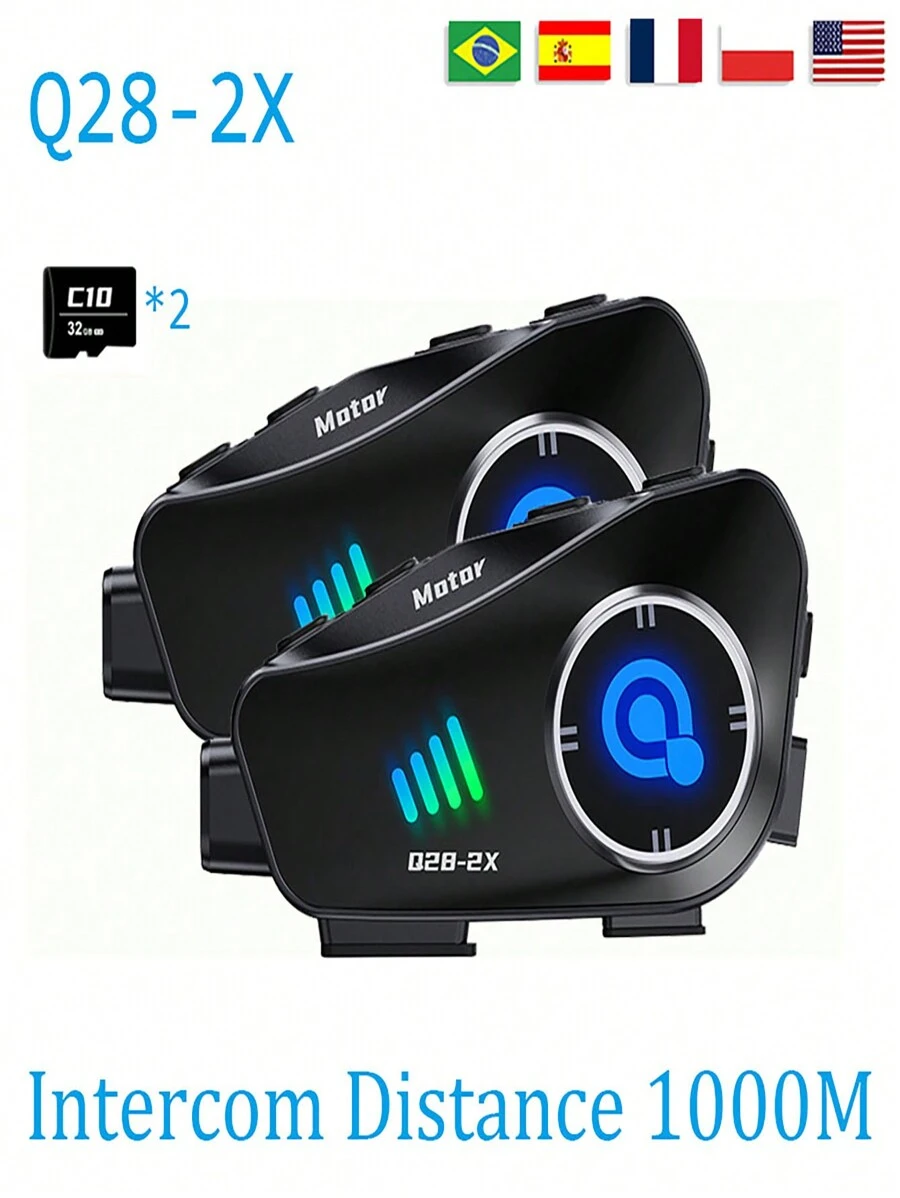 Q28-2X Motorcycle Helmet Bluetooth Intercom 1080P HD Ultra-Wide-Angle Lens 2-Person Intercom Distance 1000 Meters 2PCS - Double Pack - View 1