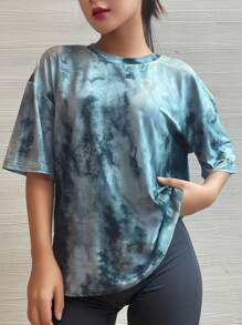 Camiseta de manga corta con estampado gris de gran tamaño, caída unicolor, verano relajado y de ocio - Gris - Ver 6