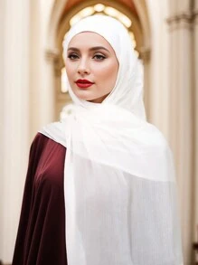 1pc Solid Color Metallic Shiny Hijab Turban With Elastic Band, Year-Round Wear - Island Wrinkle - View 9