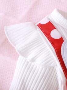 Bộ 2 món/Bộ đồ liền thân 2 trong 1 họa tiết chấm bi thường ngày cổ tròn tay lửng họa tiết thỏ hoạt hình dành cho bé gái kèm băng đô - Đỏ - Xem 4