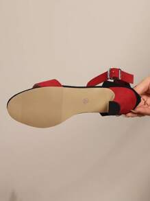 Sandalias elegantes con tobillera para mujer, y tacón de cono alto, sandalias elegantes de tacón alto con contraste de negro y morado