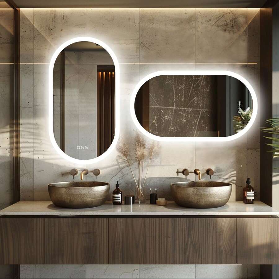 Oval Illuminated Led Bathroom Mirror With Demister Pad Backlit Wall