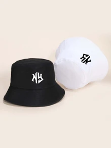 两顶装彩色男女通用纽约字母图案情侣渔夫帽，适合户外旅行、海滩度假、防晒，也适合节日和休闲时尚搭配，是万圣节的最佳礼物。