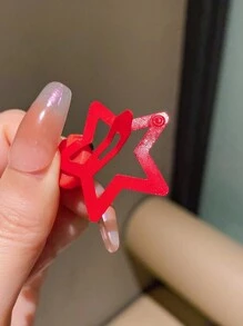 5 piezas Pasadores de cabello de 3 cm con estrella roja y fresa, estilo Y2K, accesorios de cabello minimalistas con estrella para uso diario, escuela y exterior - Sin cartón - Rojo - Ver 7