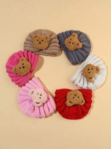 3 件装婴儿卡通针织帽，婴儿保暖户外冬季帽，带熊装饰