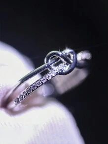 1 chiếc nhẫn hở bằng đá Rhinestone màu đồng và bạc thắt nút tinh tế, thích hợp cho trang phục hàng ngày, tiệc tùng và tụ tập - Bạc - Xem 3