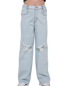 Kit 2 Girls Wide Leg Jeans For Children And Youth - 中等水洗藍 - 查看 6