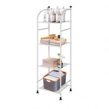 4 Tiers Bathroom Storage Open Shelf Unit, Storage Shelf Rack, Free-Standing Metal Corner Rack Shelving For Bathroom, Kitchen, Living Room, Hallway, Display Bath Essentials, Planters, Books Home Bathroom Decor Bathroom Organizer Summer Back To School