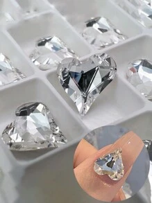 30 件多色指甲水晶钻，超闪亮白色心形美甲装饰，3D 尖底不对称形状指甲首饰美甲用品指甲指甲饰指甲宝石 - 白色 - 查看 1