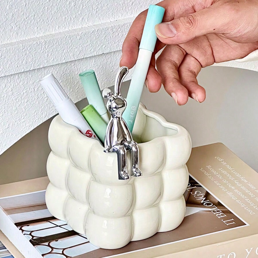 1pc INS Style Ceramic Storage Box, HighQuality Makeup Brush Holder