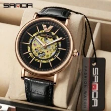 Đồng hồ nam Sanda 2024 New 7010 Belt hoàn toàn tự động cơ học xu hướng thời trang có tỷ lệ rỗng - Vàng - Xem 11