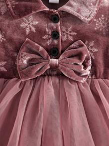 Baby Girl Floral Printed Long Sleeve Ruffle Shoulder Cardigan Dress With Bow Button Decor, Spring/Autumn - Rusty Rose - View 5