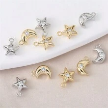 3 Styles DIY Fashionable Personalized Copper Inlaid Cubic Zirconia 18K Gold/Silver Star & Moon Jewelry Accessories, Suitable For Various Occasions - DIY Moon Accessories - View 1