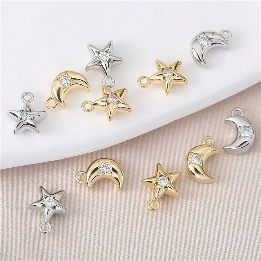 3 Styles DIY Fashionable Personalized Copper Inlaid Cubic Zirconia 18K Gold/Silver Star & Moon Jewelry Accessories, Suitable For Various Occasions - DIY Moon Accessories - View 1