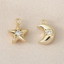 3 Styles DIY Fashionable Personalized Copper Inlaid Cubic Zirconia 18K Gold/Silver Star & Moon Jewelry Accessories, Suitable For Various Occasions - DIY Moon Accessories - View 2