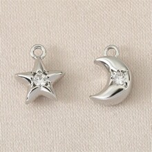 3 Styles DIY Fashionable Personalized Copper Inlaid Cubic Zirconia 18K Gold/Silver Star & Moon Jewelry Accessories, Suitable For Various Occasions - DIY Moon Accessories - View 3