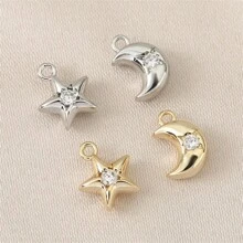 3 Styles DIY Fashionable Personalized Copper Inlaid Cubic Zirconia 18K Gold/Silver Star & Moon Jewelry Accessories, Suitable For Various Occasions - DIY Moon Accessories - View 4