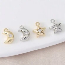 3 Styles DIY Fashionable Personalized Copper Inlaid Cubic Zirconia 18K Gold/Silver Star & Moon Jewelry Accessories, Suitable For Various Occasions - DIY Moon Accessories - View 6