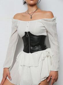 1pc Soft Leather Zipper Design Waist Belt For Women Waist Trainer - Black - View 2