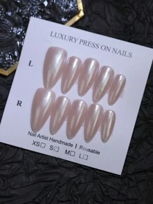 100% Handmade Press-On Nail Tips, Fairy Glitter Metallic Silver Snowflake Light Nude False Nails, 10pcs Almond Shape Nail Tips, Minimalist Nail Design, Suitable For Daily And Party Nail Products, Nail Supplies - Dusty Pink - View 13