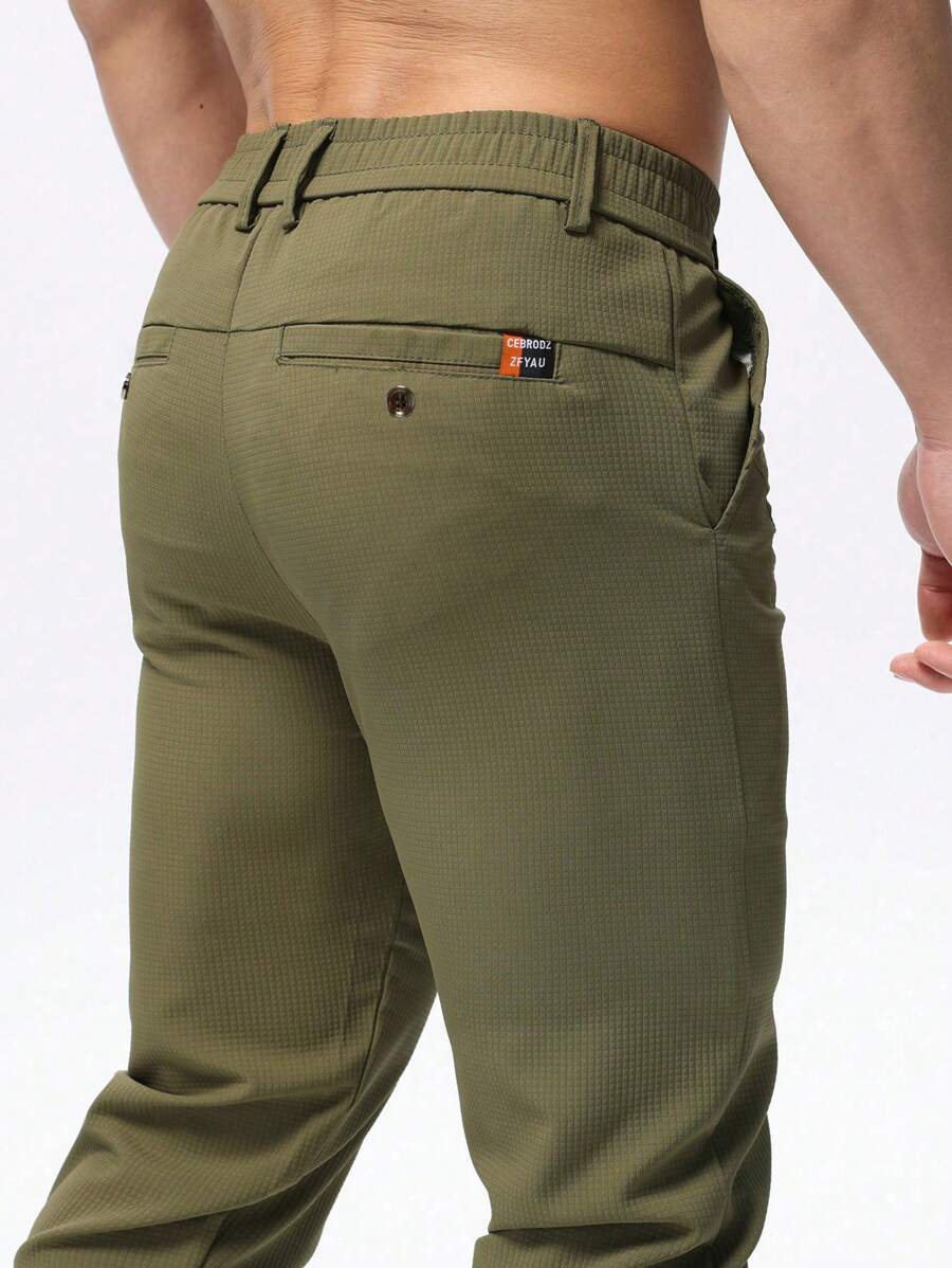 男式前扣口袋休闲裤 - 軍綠色 - 查看 1