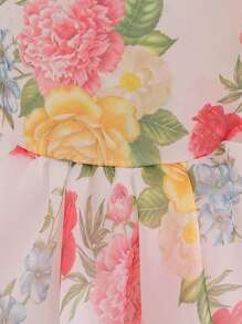 Váy dự tiệc công chúa tay bồng in hoa cho bé gái - Màu vàng - Xem 5