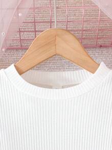 2pcs Young Girls Casual Puff Sleeve Blouse & Butterfly Skirt Set