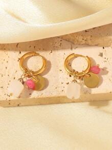 1 Pair Of Delicate Retro Women Retro Green Natural Stone Charm Fashion Waterproof Jewelry Hoop Earrings - Turquoise - View 14