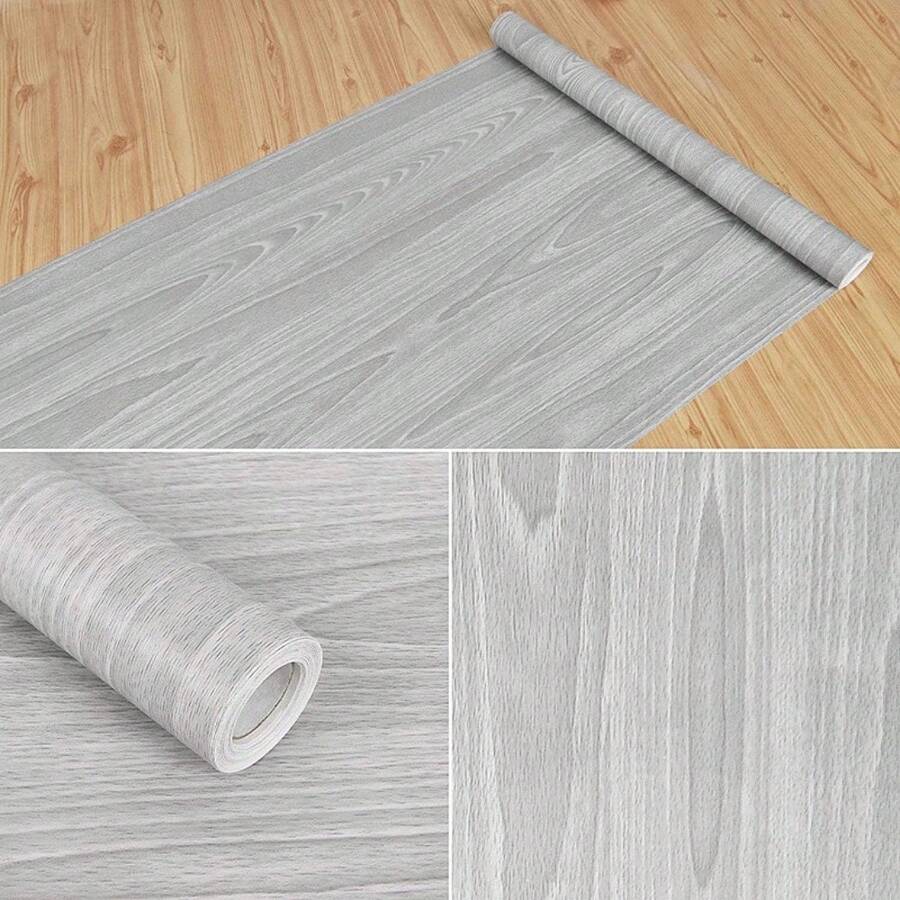 1 rollo de papel contact autoadhesivo impermeable con diseño de grano de madera para muebles, armarios - Veta de madera gris - Ver 1