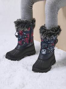 Boys Girls Snow Boots Mid Calf Boots Insulated Waterproof Side Zipper For Christams Gifts - 薄荷藍 - 查看 2