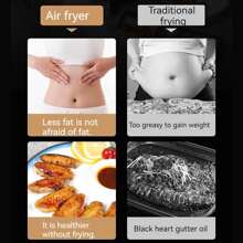 Freidora de Aire con Antiadherente 6L 2400W -Negra, 8 programas automáticos, Display Digital,Ventana transparente,Reserva con un clic,Pantalla Tactil,Antiadherente,para freír,asary hornear - Rojo - Ver 4