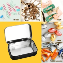 2 piezas de cajas de lata rectangulares con bisagras de metal con tapa, cajas de metal pequeñas, contenedores portátiles, kit de almacenamiento pequeño organizador del hogar para dulces, joyas y manualidades - Multicolor - Ver 9