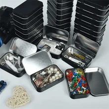 2 piezas de cajas de lata rectangulares con bisagras de metal con tapa, cajas de metal pequeñas, contenedores portátiles, kit de almacenamiento pequeño organizador del hogar para dulces, joyas y manualidades - Multicolor - Ver 1