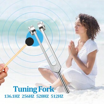 Diapasones de 256 Hz, 512 Hz, 136.1 Hz, 528 Hz con pesos fijos de aleación de aluminio para sanación sonora y meditación, con bolsa de terciopelo, martillo y paño de limpieza, címbalos de dedo, martillo, bolsa para palos de batería, meditación, batería, tambores, esotérico, afinación globular, meditación con